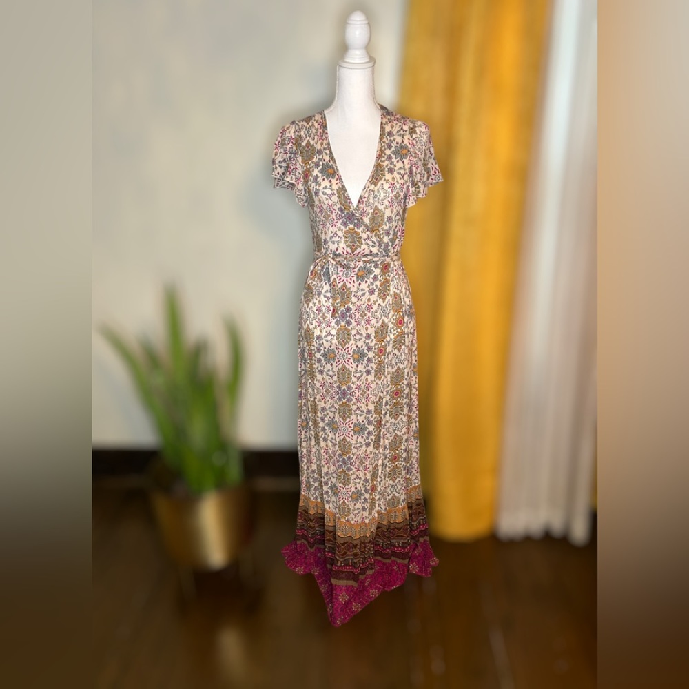 Beautiful Patrons of Peace Boho Style Maxi Wrap‎ Dress Sz Small